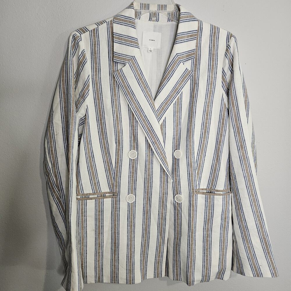 a loves a Linen Blend Double Breasted Blazer Cotton Linen Fully Lined Size L